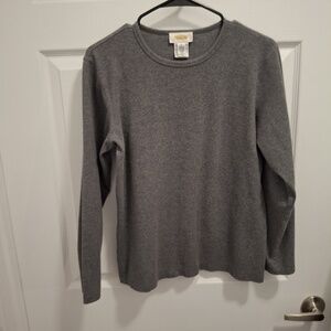 Talbots Medium Gray Stretch‎ Ribbed Crew Neck Heritage Classic Sweater